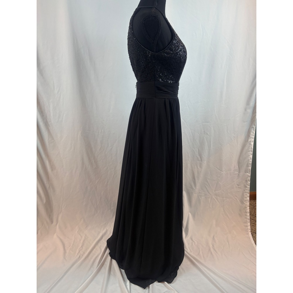 Black Sequin Halter Neck Maxi Dress Open Back Ruched Waist Formal Evening Gown - Picture 11 of 16